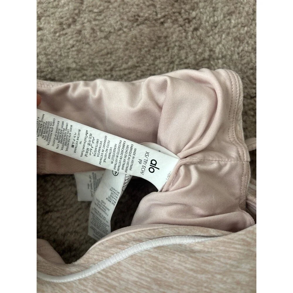 Alo Yoga Alosoft Heart Throb Bra Pink Quartz Heather/White XS Pastel